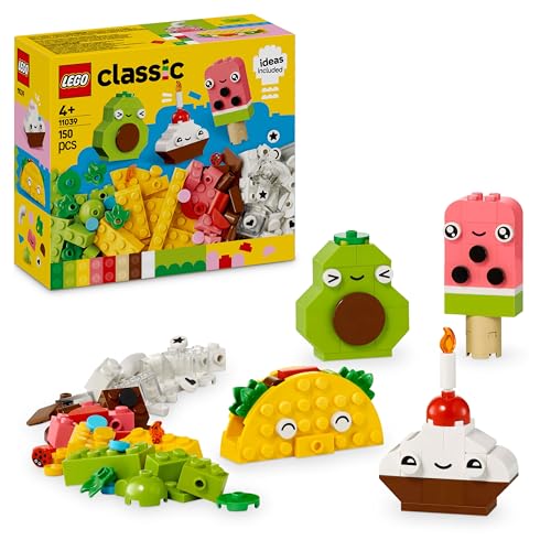 LEGO Classic Kreativer Snack Bauspaß, Spielzeug mit Essen für fantasievolle Rollenspiele, Bauset für Jungen und Mädchen ab 4 Jahren, Cupcake, Avocado, EIS am Stiel und Taco 11039