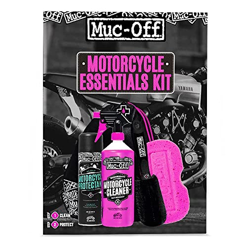Muc-Off Basis Motorrad Pflegeset – Must-Have Motorrad Zubehör für Reinigung und Pflege – Mit Motorrad Reiniger, Motorradschutzmittel, Motorrad Werkzeug und Mehr, CLEAN + PROTECT