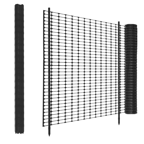 Weidezaun Schwarz 30m Lange x 100cm Hoch mit 30 Pfähle 115cm Hoch,Kunststoff Mobiler Zaun für Begrenzungszaun Geflügelnetz Hühnerzaun Geflügelzaun Hundezaun Steckzaun Teichzaun Kaninchenzaun Schafzaun