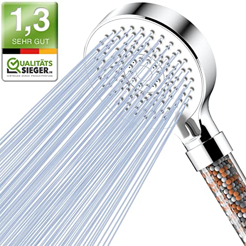 Magichome Duschkopf mit Filter, Hochdruck Handbrause 5 Strahlarten, Duschkopf Wassersparend mit 3-Lagen-Filtration Mineralsteinen, Druckerhöhende Duschbrause für Hartes Wasser,Rest-Chlor, Weiß
