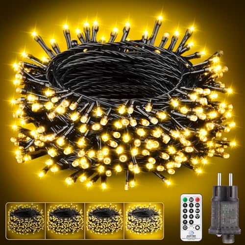 Light-Brightly Lichterkette Außen Innen Weihnachtsbaum Strom - 15m 150 Led Warmweiß Lichterketten mit Stecker Timer Wasserdicht Cluster Fairy Lights for Weihnachten Hochzeit Party Balkon Garten