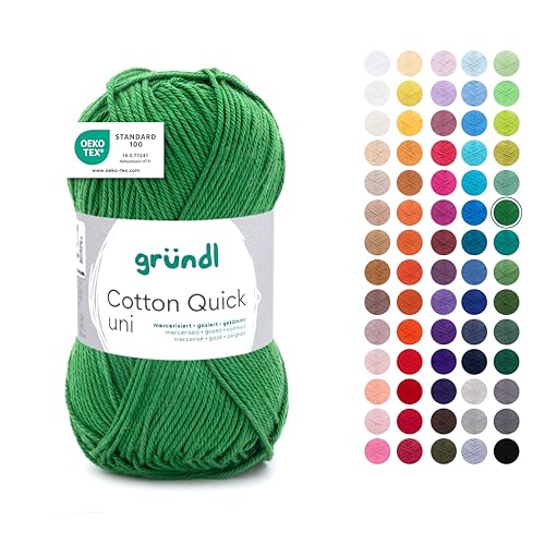 Gründl Wolle Cotton Quick uni - dünne Wolle zum Häkeln - Strickgarn - Häkelgarn - Glänzend und hautfreundlich - 100% Baumwolle - 1 Knäuel 50 g / 125 m - Nadelstärke 3-4 - Farn