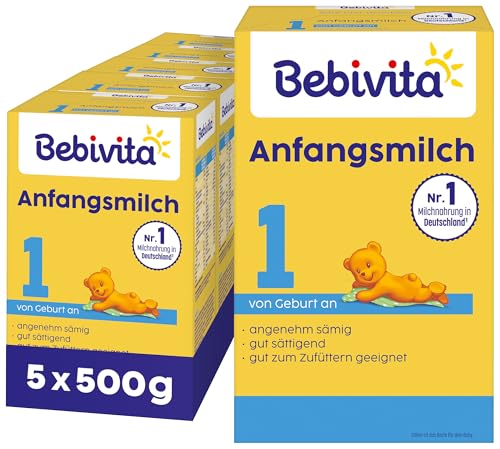 Bebivita 1 Anfangsmilch (5 x 500g), von Geburt an, angenehm sämig & gut sättigend, gut zum Zufüttern