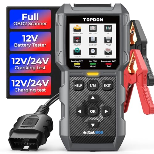 TOPDON AL500B OBD2 Diagnosegerät&Batterietester 2 in 1, Diagnosegerät Auto mit vollständigen OBD2 Funktionen, 12V Batterietests, 12V/24V Anlasser&Ladetests