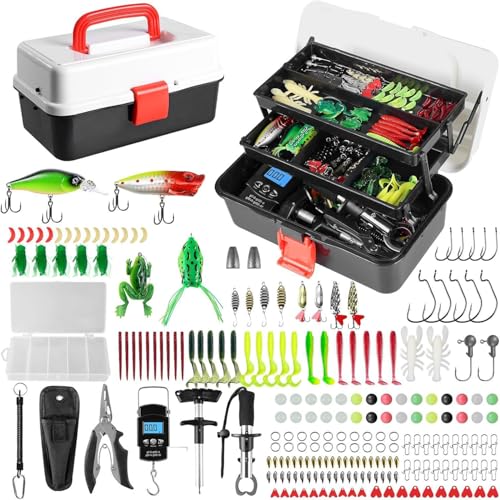 213-Teiliges Angelzubehör-Set,Angelkoffer mit Zubehör Angelset mit Blei-Gewichten,Haken,Angelköder,Angelausrüstung Komplett Anfänger Profi für Barsch,Bluegill,Crappie,Angeln