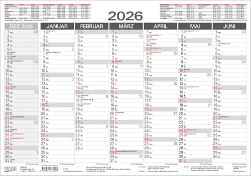 Tafelkalender A5 2026: 14 Monate auf Vorder- und Rückseite I Ferientermine und Feiertage