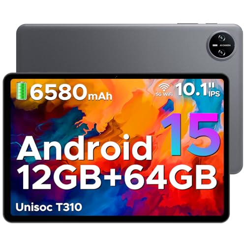 DOOGEE Tab A9 Tablet 10 Zoll Android 15, 12GB RAM+64GB ROM(TF 2TB) Gaming Tablet, 6580mAh, Unisoc T310, Dual Speaker, 5G WiFi, 8MP Kamera, Type-C, GMS, Bluetooth 5.0, Face ID, 3.5mm Kopfhöreranschluss