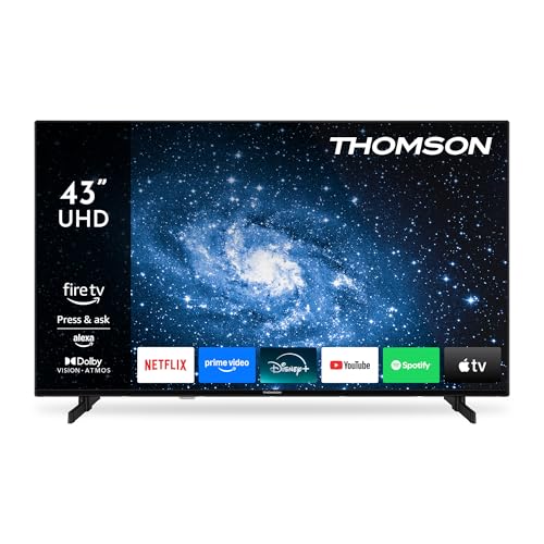 Thomson 43 Zoll (109 cm) UHD LED Smart TV mit Fire TV, Alexa Sprachsteuerung, AirPlay, Wi-Fi, Triple Tuner (Kabel/Satellit/Antenne), Bluetooth 5.0, HDMI, USB, AV IN, CI+, 43UF4S35