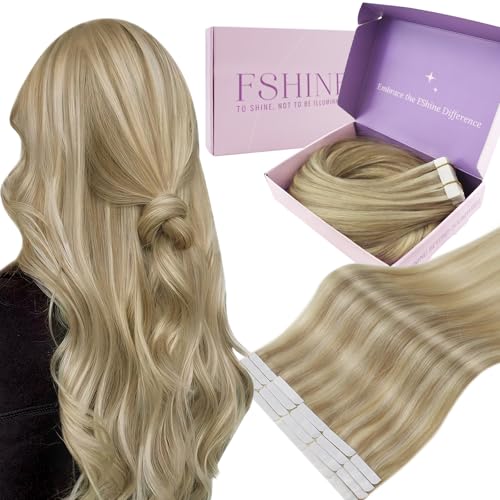 Fshine Tape in Extensions Echthaar 30 cm 30 g Echthaar Extensions Tape Goldblond mit Mittelblond 20 Stücke für Dünnes Haar Klebeband in Haarverlängerung Farbe 16P22