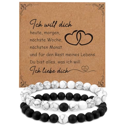 EmDryze Valentinstag Geschenke für Ihn Armband 8mm Perlenarmbänder Geschenk Für Freund Kleine Valentinstag Paar Geschenk Für Paare Couple Geschenke Weihnachtsgeschenke Für Freundin