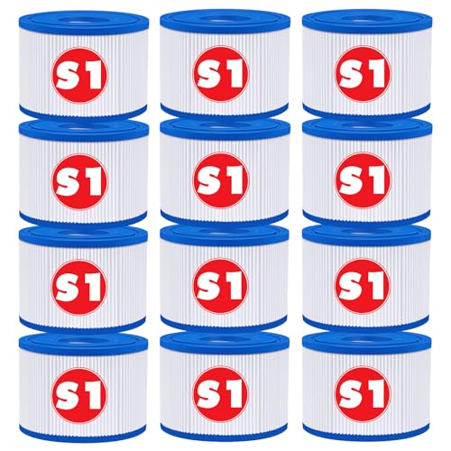 KGC 12 Stück S1 Filter Pool, 10.6cm x 4.5cm x 7cm, S1 Filterkartusche Whirlpool,Aufblasbare Whirlpool-Filter kompatibel, Poolfilter für Intex PureSpa Typ S1, Whirlpool Filter für 29001E Spa