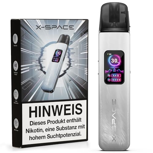 X-SPACE ET2 Vape Pod System 30W Nachfüllbar E Zigarette Vaporizer 1000mAh Akku, Einstellbarer Luftstrom Schnellladung Verdampfer E zigaretten für DTL/RDL/MTL Vaping ohne Liquid ohne Nikotin Federgrau