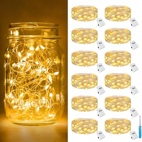 btfarm 12 Stück/3 Modi LED Lichterkette Batterie Klein, 2M 20LED Lichterkette mit Batterie, Mini Lichterketten Batteriebetrieben für Party, Weihnachten, DIY, Hochzeit, Innen Deko (Warm Weiß)