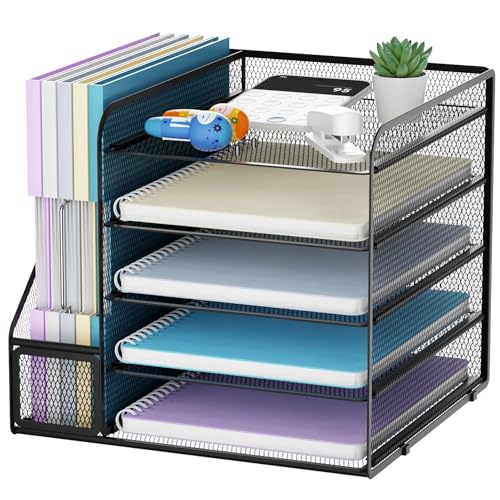 Marbrasse Schreibtisch Organizer und Büro Zubehör,5-Tier Briefablage,Mesh Büro Organizer für Schreibtischzubehör & Ablage(Schwarz)