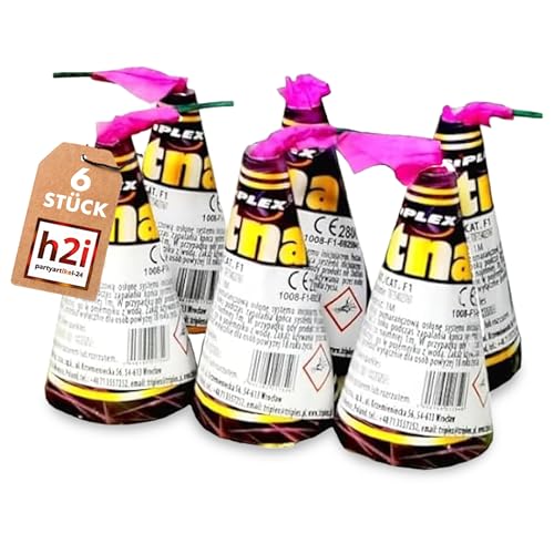 h2i Etna Vulkan | 6 Stück | +/- 15-20 sek | Outdoor Leuchtfontäne mit Funkenregen für Silvester, Halloween & Partys | Kinder & Jugendfeuerwerk | Ganzjahresfeuerwerk Kat 1