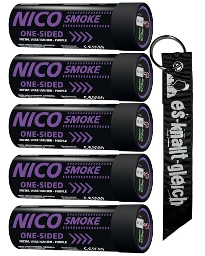 Rauchkörper Smoke Grenades 80 Sekunden im 5er Pack in Rot Blau Gelb Grün Orange Lila Grau Weiß von NICO Europe mit Anhänger (Lila)