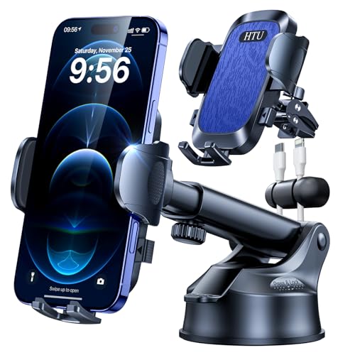 HTU 2026【Militär-Klasse】 Handyhalterung Auto【Stärkste Saugnapf & Lüftung】 4 in 1 Handy Halterung Auto 360° Drehbar Handyhalter Auto auf Armaturenbrett Scheibe für iPhone 17 Pro Max Samsung S25, Blau