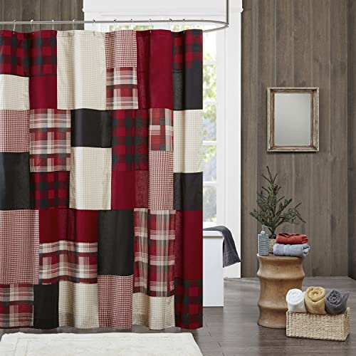 Woolrich Sunset Baumwolle Duschvorhang Plaid Lodge/Cabin Duschvorhänge für Badezimmer, 183 x 183 cm, Rot