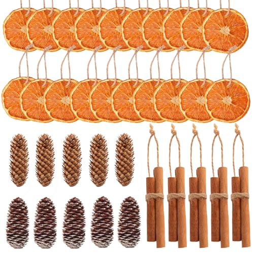 20x getrocknete Orangenscheiben 10x Zimtstangen, und 10x Tannenzapfen Weihnachtskranz Deko Natur Dekoration Weihnachten Adventskranz(with 40Pcs*30cm Juteseil)