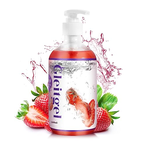 Gleitgel Wasserbasis mit Erdbeergeschmack, Essbar, Nicht klebrig, kein Zucker, für Frauen und Männer, Paare, Oralen Spaß, Sexspielzeug, Kondome, 500 ml diskrete Verpackung