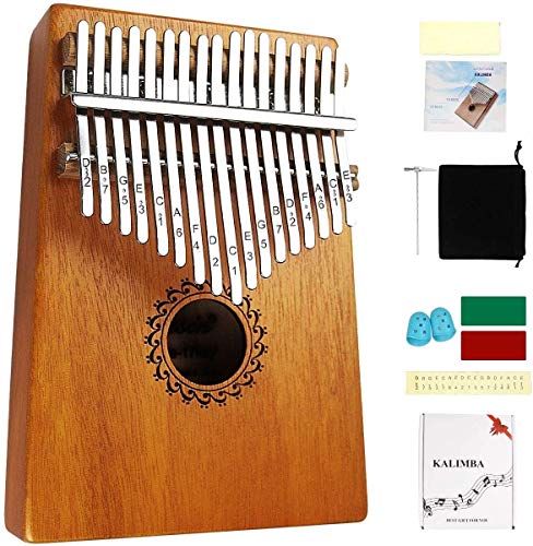 Kalimba 17 Schlüssel, Kalimba Instrument mit Lernpaket, Professionelle Daumenklavier Kalimb für Kinder und Erwachsene (Braun)