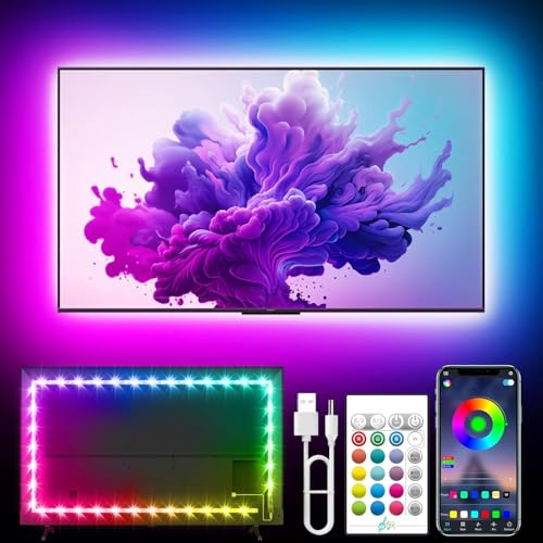 Tyute Led TV Hintergrundbeleuchtung für 35-55 Zoll, 3M LED Streifen RGB Led TV Lichter mit Musik Sync, Bluetooth App, USB-TV-Hintergrundbeleuchtungs-Kit für Deko