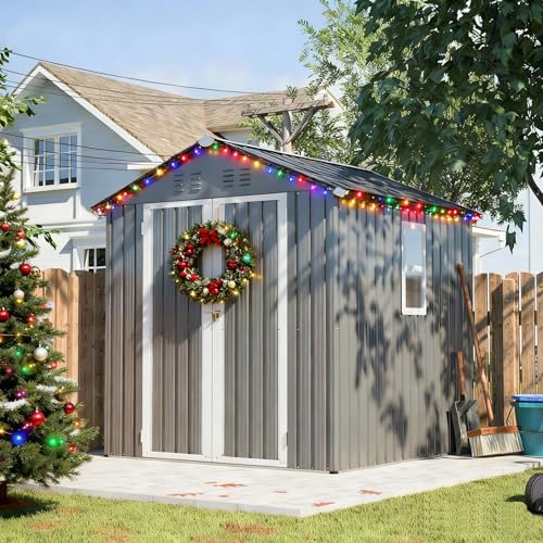 Thanaddo Metall Gerätehaus Gartenhaus 185x182x191cm, Geräteschuppen mit Fenster & Satteldach, wetterfest Gartenschuppen Inkl. Metallfundament (ohne Boden) für Outdoor Garten Terrasse, Grau