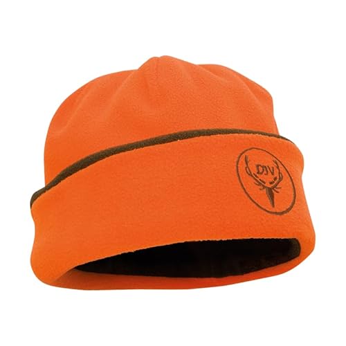 DJV-Fleece-Wendemütze | Oliv-grün für Ansitz, Signal-orange für Gesellschaftsjagd | Gesticktes Logo, 100% Polyester, Einheitsgröße | Stilvoll warm und sichtbar