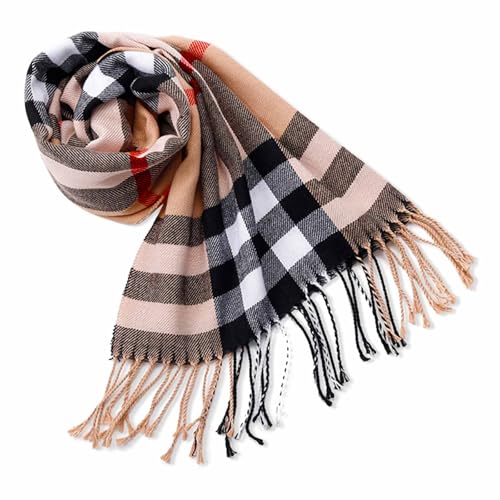 PUERHUACI Schal Kariert Damen Winter,Schal Herren Winter 35x190cm,Tuch Braun,Schals Winter Warmes Weiche Mode