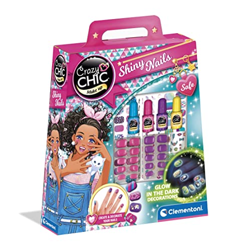 Clementoni 18689 Crazy Chic – Fluoreszierende Nägel, Kreativspielzeug für eindrucksvolle Nailart, mit leuchtenden Nagellacken, farbenfrohes Maniküre-Set für Kinder ab 6 Jahren