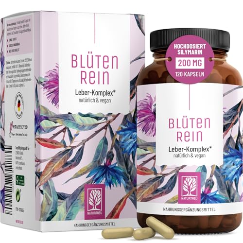 Blütenrein Mariendistel Artischocke Löwenzahn Kapseln - Leber Komplex mit Cholin für die normale Funktion der Leber - Mariendistel Hochdosiert 80% Silymarin 200 mg - 120 Kapseln