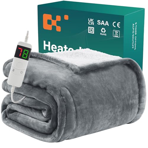 BOMOVA Heizdecke Wärmedecke mit Abschaltautomatik,Kuscheldecke flauschig Weihnachten,10 Heizstufen & 5-Stunden-Timer für Home,Geschenke für Frauen,Weihnachtsdeko für Bett Couchdecke,130x180cm,Grau