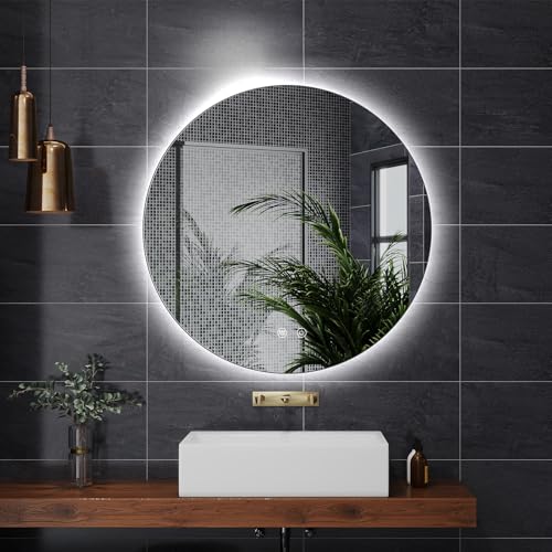 AllRight LED Spiegel Bad mit Beleuchtung 80cm Rund - Touch-Schalter, Beschlagfrei - Badezimmerspiegel mit Licht für Make-up & Rasur (80cm Hintergrundbeleuchtung)