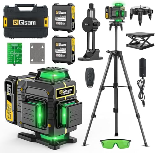 Kreuzlinienlaser mit Stativ,Multifunktionaler 4D-Laser mit 16 Linien, Fadenkreuz-Laser Wasserwaage, Bau Fadenkreuz Laser Wasserwaage,2 * 4800 Li-Ionen-Akku mit Ladeanschluss Typ C