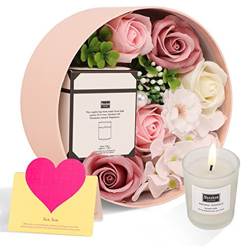 ANBET Frauen Seife Künstliche Blumen Rosen Runde Box mit Duftkerzen Aromatherapie Bad Geschenk Muttertag Weihnachten Jubiläum Valentinstag Lehrertag Geburtstag Jahrestag Geschenk für Sie