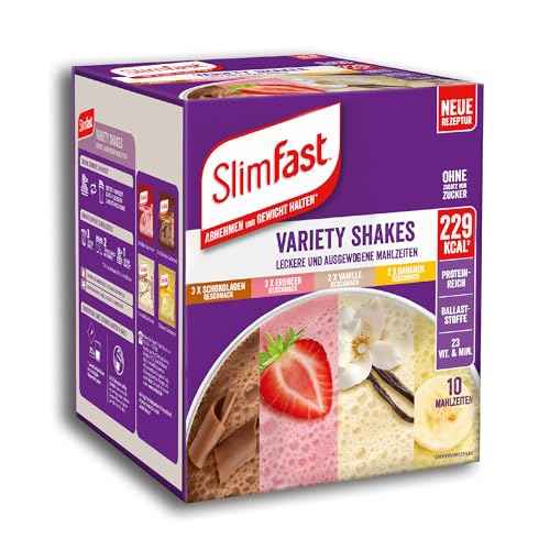 SlimFast Variety Shakes - Protein Shake Probierpaket Gemischt I Diät Shakes zum Abnehmen I 10 Portionen I Eiweiss Protein Pulver, vitaminreiche Trinkmahlzeit