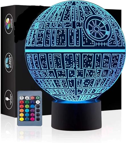 yiyicas 3D Optische Illusions Lampen, 7 Modelle, optische Touch-Steuerung, LED, Illusion, Nachtlicht, mit Ladekabel für Heimdekoration, Kinder, Star Wars (Todesstern)