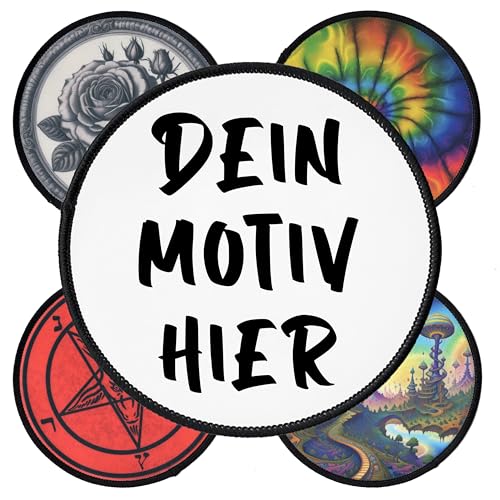 Individueller Aufnäher 7.6 bis 25.4cm | Personalisiert mit Wunschmotiv – Bild, Foto oder Logo | Hochwertiger Druck | Selbst gestalten Custom Patch für Kleidung & Jacke (9.5cm breite Kreis)
