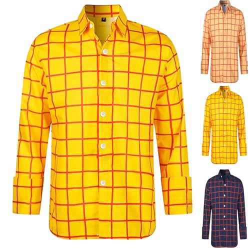 PAIDAXING Beige Trachten Hemden Herren Slim Fit mit Liegekragen mit Knöpfchen Herren Hemden Karohemd Modern Freizeit Lang Langarm Oktoberfest Hemd Trachtenhemd Weiß Übergrößen Kariertes Hemd XS