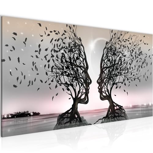 Runa Art Wandbild Liebespaar 1 Teilig 100 x 40 cm Modern Bild auf Vlies Leinwand Abstrakt Baum Wohnzimmer Schlafzimmer Deko Geschenk Grau Rosa 044812b