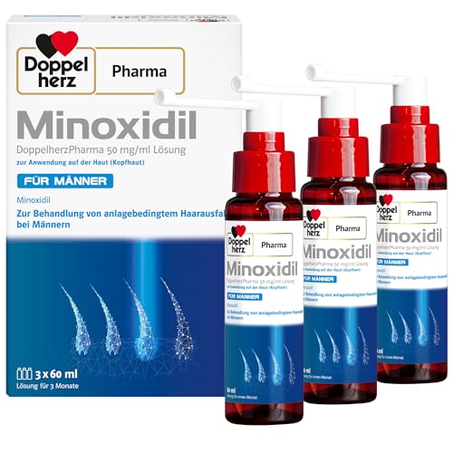 Minoxidil DoppelherzPharma 50mg/ml (5%) Lösung zur Anwendung auf der Haut (Kopfhaut) – Arzneimittel zur Behandlung von anlagebedingtem Haarausfall bei Männern (2x3x 60ml)