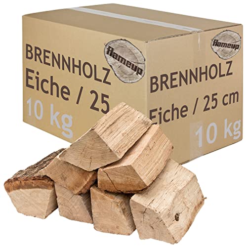 Brennholz Kaminholz Holz Eiche 5-500 kg Für Ofen und Kamin Kaminofen Feuerschale Grill Feuerholz Holzscheite Wood 25 cm kammergetrocknet flameup, Menge:10 kg