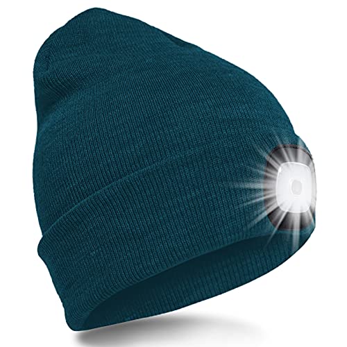 SPGOOD LED Beanie Beleuchtete Mütze mit Licht,Wiederaufladbare Winter Warm LED Haube mit Lampe für Angeln,Jogger,Camping,Laufen,Geschenke für Männer Frauen(Dunkelgrün)