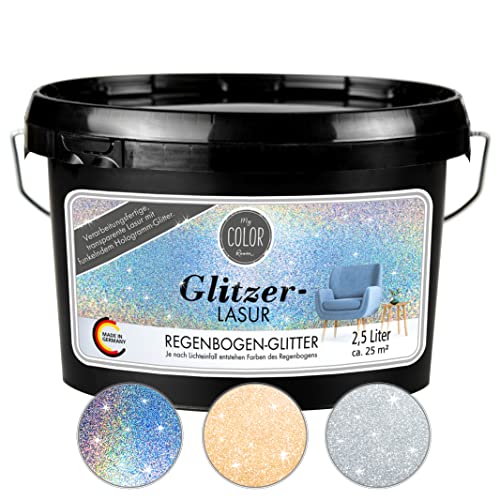 My COLOR Room Glitzer-Lasur (2500 ml, Hologramm) - Transparente Wandfarbe für Wandgestaltung Mit Glitzer-Effekt im Innenbereich - Dekorationslasur Made in Germany