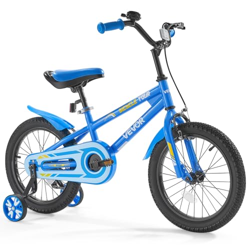 VEVOR Kinderfahrrad, 16 Zoll BMX-Stil-Fahrrad mit Stützrädern, empfohlene Kindergröße von 100-130 cm, für 4-8 Jahre Kinder, Kleinkinderfahrrad für Jungen & Mädchen zum Fahrradlernen, blau