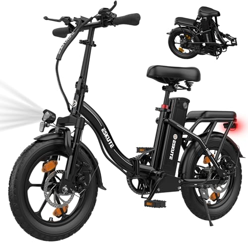 ESKUTE E-Bike Klapprad 16 x 2,5 Zoll Elektrofahrrad, E fatbike mit Abnehmbarem 36V 13Ah Akku, Lange Reichweite bis 100 km, Faltbares Pedelec für Erwachsene, Schwarz