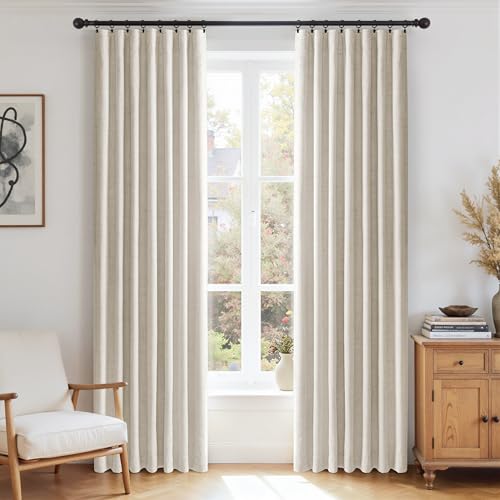 DEFYNEE Verdunklungsvorhänge für Schlafzimmer, 2er Set H245×B140cm Blickdichte Vorhänge mit Clip-Ringen, Stangendurchzug Fenster Vorhang Blichdicht für Wohnzimmer Kinderzimmer, Cremeweiß