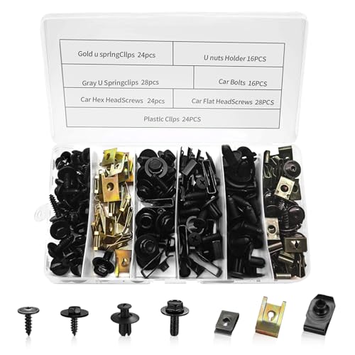 160 Stk Karosserieschrauben Set, Universal Blechmutter Schraube Mutter Clip Kit Metall U Typ BefestigungClips Auto Body Undertray Fender Blechschrauben für Befestigen Reparieren Autoteil