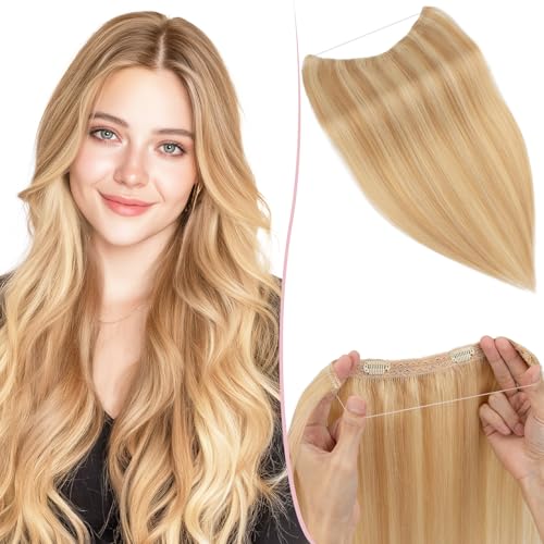 SEGO Pro Extensions Echthaar mit Draht Unsichtbarem Haarverlängerung 1 Tresse Haarteil 100% Remy Human Hair Secret adjustable 40 cm - 65g Honigblond/Hellblond #18p613