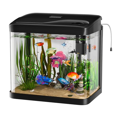 PUTINEI 15L Aquarium Set Nano Fischtank Aquarium Mit LED-Leuchten & Filtersystem kleines Aquariums Komplettset Schwarz